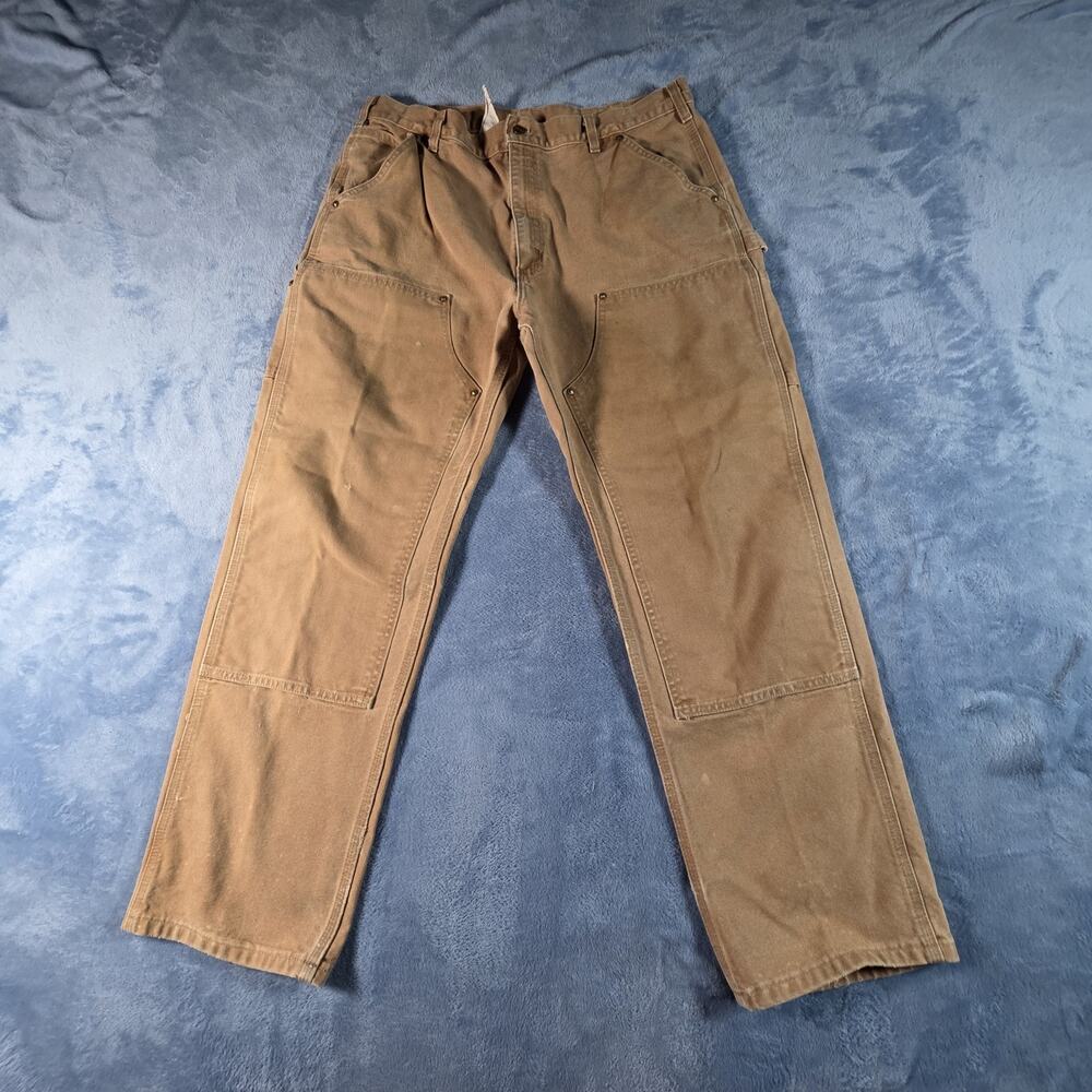 2011 Carhartt B01 BRN Double Knee Pants 38x32 Faded Distressed Workwear